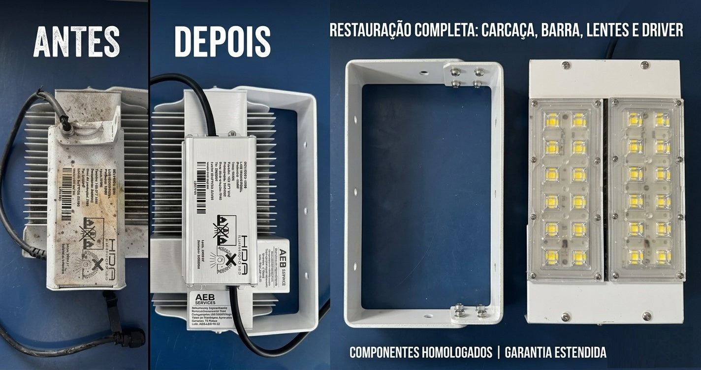 O Desafio da Disponibilidade: Por que recondicionar luminárias LED industriais é mais vantajoso do que trocá-las?